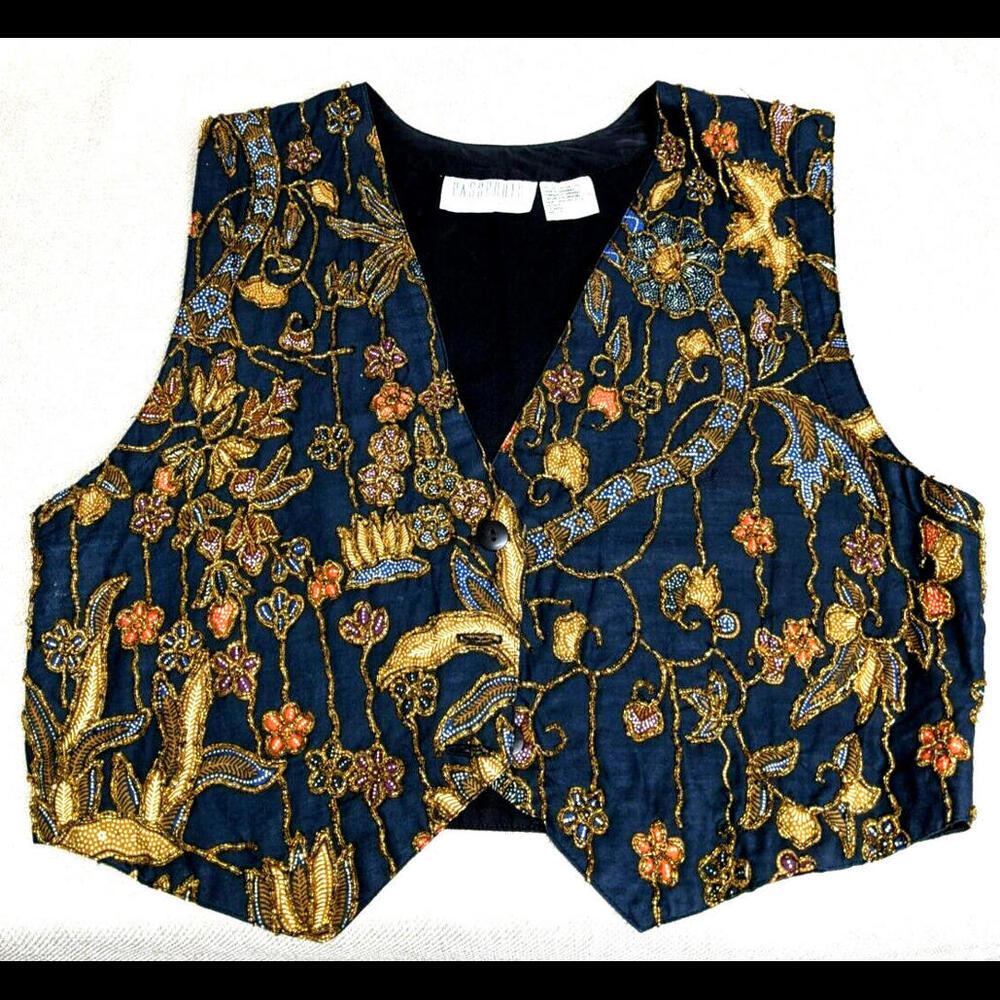 Pier 1 Imports Passports Cotton Beaded Vest One Size Three Button